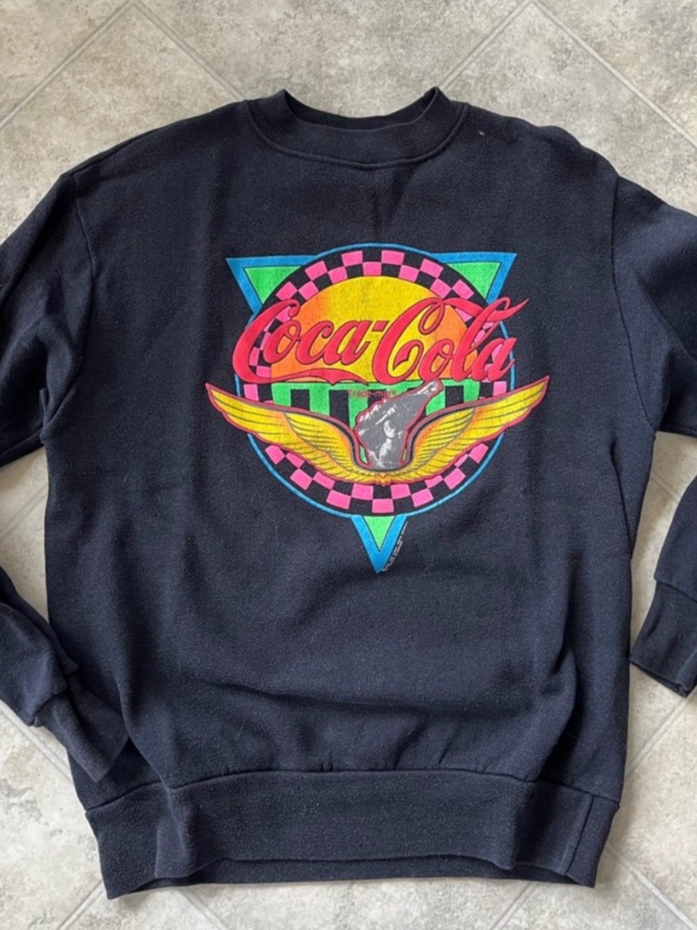 Coca Cola Vintage Black Crewneck with Neon Logo Graphic